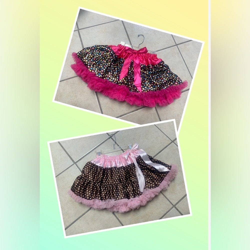 Size 6/8 Dark Pink Or Light Pink & Brown Polka Dot Layered Tutu Pettiskirt NWT